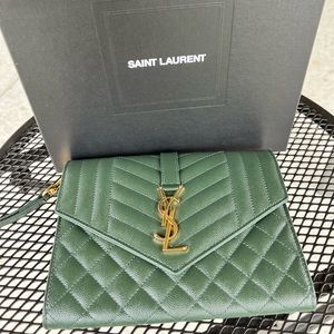 Saint Laurent Women's Ysl Monogram Quilted Envelope Clutch Bag.